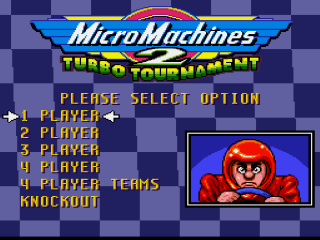 Micro Machines 2: Turbo Tournament title screen for Super Nintendo